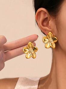 6-14pcs Fashionable Lightweight CCB Earrings Set, Including Teardrop, C-Shape, Flower Designs In Gold Tone, Suitable For Women's Date And Holiday Wear, Elegant Holiday Gift