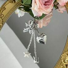 1PC Aesthetic -Style GuitarKeychain With Star & Heart Charm,Edgy Silver Metal Pendant For Bag,Keys, Phone, Unique Party Gift - Silver - View 4