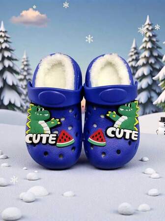 Vinter Nya Pojkar och Flickor Tecknade Hålskor För Hem Och Utomhus Daglig Fritid Vattenmelon Dinosaur Söt Fest Bekväma Platta Tofflor