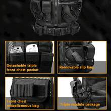 Chaleco táctico, equipo de aventura al aire libre, chaleco táctico de camuflaje, multifunción, para comer pollo, anfibio, aventura en la naturaleza. - Negro - Ver 2
