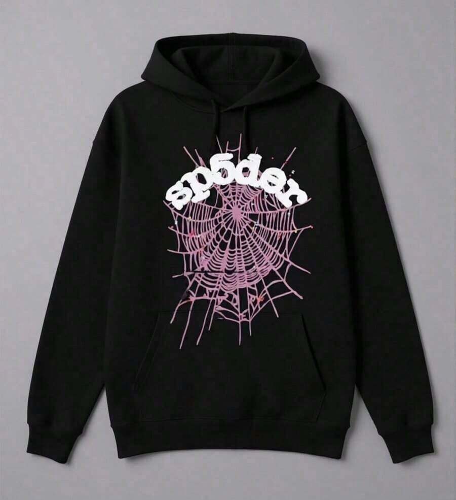 Male And Female NeutralMen's Cartoon Character Print Long Sleeve Casual Hooded Sweatshirt,Spider Web Print Hoodies Men Gothic Punk Long Sleeve Sweatshirts Pants Streetwear Autumn Casual Hop Loose Pullovers-Tailoring Suitable Men Suitable Autumn And Winter Ornamental - 黑色 - 查看 1