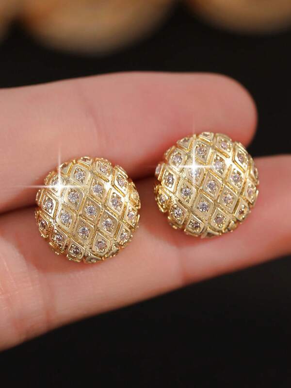 1 par de pendientes de botón de circonita cúbica de lujo, pendientes geométricos exquisitos y elegantes, adecuados para el uso diario, banquetes, bailes de graduación, fiestas, regalo de aniversario