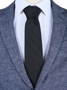 1 pieza Corbata de negocios para hombres, ancho de 8 cm, hecha a mano, corbata formal profesional a rayas, de poliéster jacquard - Negro puro - Ver 2