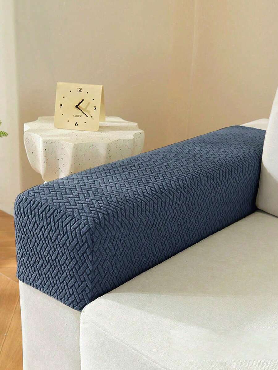 2pcs Abstract Plaid Sofa Armrest Covers, Practical Durable Universal Short Armrest Protectors - Navy Blue - View 1