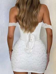 Apperloth A Áo corset ngắn thanh lịch, áo quây ren tương phản, dây buộc kim loại ở lưng, có gọng thép định hình eo, thích hợp cho nữ dịp Lễ Tình nhân, trang phục đi club mùa hè. Màu trắng. - trắng - Xem 5