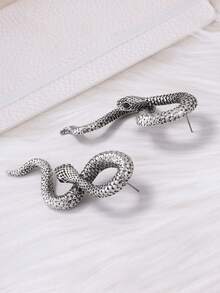 1pc Exaggerated Vintage Alloy Full Diamond Snake Shaped Earrings, Fashion Casual Retro Women Earrings