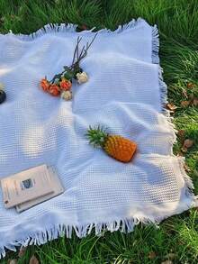 1pc Reversible Bohemian White Picnic Mat - Multi-Purpose For Camping/Beach, Sofa & Table Cover - White - View 3