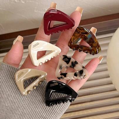 6pcs/Set Amber Acrylic Mini Claw Hair Clips, Vintage Minimalist Letter Design Hair Clips For Women