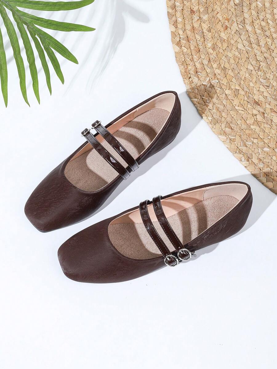Sapatos Vintage Mary Jane para Mulheres com Dupla Tira - Castanho - Visão 1