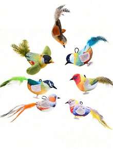 1pc Random Color Migipaws Cat Doll, Interactive Realistic Singing Bird Flapping Wings Doll With Cat, Suspended By Elastic Cord, Auto Chirping, Suitable For Indoor Cat Play. Sparrow Bird Plush Pet Doll, Durable & Chewable, With Squeaky Sound, For Cat & Dog Interaction, Realistic Bird Plush Doll With Sound