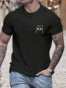 Men's Cartoon Print T-Shirt - Black - View 1