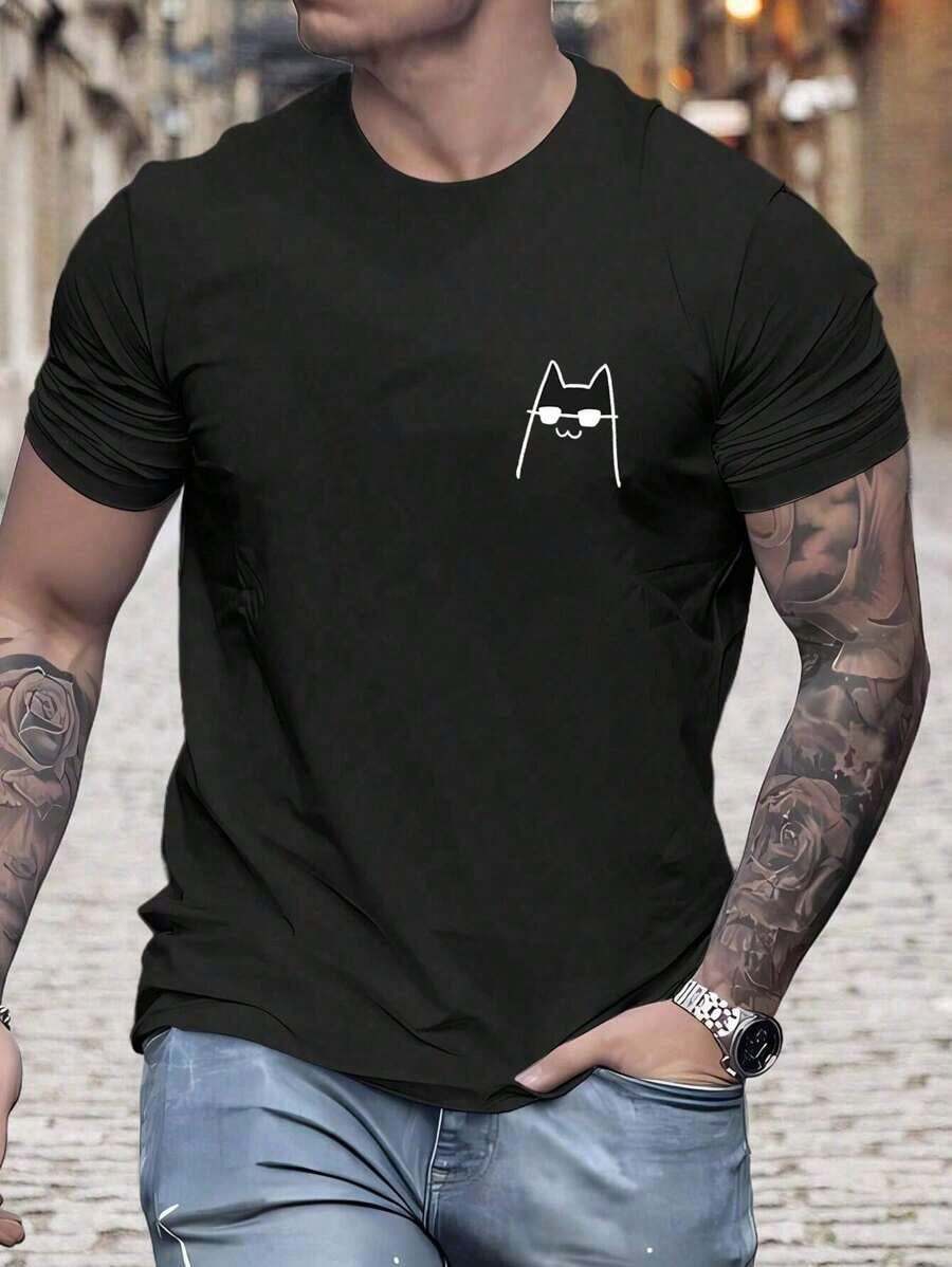 Men's Cartoon Print T-Shirt - Black - View 1