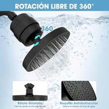 20 Etapas Filtro de Agua Para Regadera, Cabezal de Ducha de 6" con 2 Cartuchos Filtro de Ducha, Regaderas para Baño de Lluvia de Presión para Agua Dura, Elimina el Cloro y Sustancias Nocivas(Negro) - Tipo 1 - Ver 6