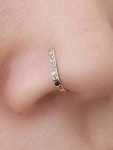 1pc Faux Nose Stud Clip Hoop Simple U Shape Micro Paved Cubic Zirconia Fashionable Women 7I5W - Gold - View 6