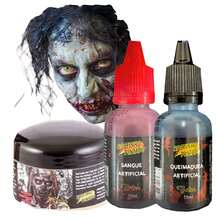 Kit Maquiagem Artística Fake Caracterização Terror Halloween = 3 Produtos Efeito Realista - A - Visão 2