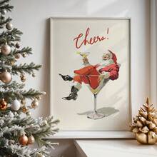 1pc Frameless Cheers Santa Poster Fun Vintage Christmas Wall Art Retro Holiday Cocktail Print Festive Canvas Painting For Living Room Bedroom Dorm Room Decor Poster Funky Posters Room Decor Bedroom Prints For Wall Vintage Santa Art Holiday Cocktail Poster Retro Christmas Decor - Multicolor - View 6