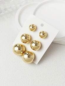 LADYCOCO 3 对优雅复古光泽金球耳钉，适合女性 - 适合日常佩戴和送礼，女士耳环套装 - 金色套裝 - 查看 5