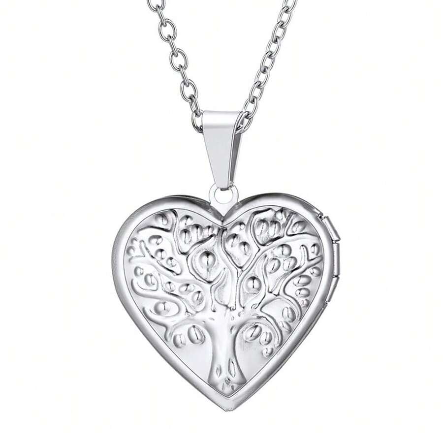 U7 Women Locket Necklace Platinum 14K Gold Photo Lockets That Hold Picture,Chain 20 Inch Person.Alized Gift Custom Love Heart Image Necklaces{Inchcolor_nameinch:Inch04#Stainless(TreeofLife)Inch} - 04#不銹鋼(生命樹) - 查看 1