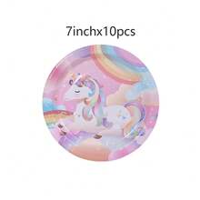 10pcs/20pcs/40pcs/50pcs,Colorful Unicorn Party Supplies,Rainbow Unicorn Paper Dinner Plates, 7inch And 9inch Dessert Plates For Unicorn Theme Birthday Party Decorations Girls Tableware Baby Shower Favor - 彩色 - 查看 11