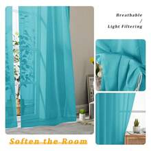 Turquoise Sheer Curtains 30 Inch Length, Short Light Filtering Voile Small Cafe Kitchen Curtains With Rod Pocket, Short Curtain For Bathroom Window, 42x30 Inch, 2PCS - Multicolor 120 - View 3