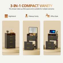 HNEBC Small Vanity  With LED Mirror For Bedroom,Dresser With Charging Station ,Desktop, 3 Drawers For Girls - View 6