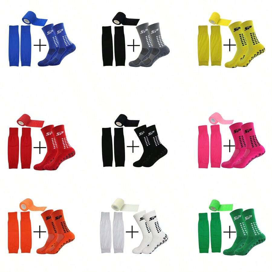 3pcs/Set Anti-Slip Dot Grip Soccer Socks, Running Socks, Hiking Cycling Socks With Leg Sleeve Bandage - Multicolor - View 1