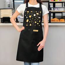 1pc Durable Polyester Apron With Pockets - Adjustable Comfort Fit, Stylish Black & Yellow Kitchen Utensil Print - Chef Waiter Workwear For Restaurants, Home Cooking, Restaurant Uniform, Fashionable Restaurant Wear, Longlasting Material, Food Service Workers - AZX0001 - 查看 3