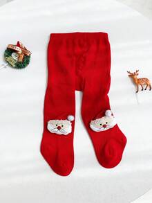 1pc Girls/Infants Red Santa Claus Leggings, Fashionable Tights Suitable For Christmas Holiday