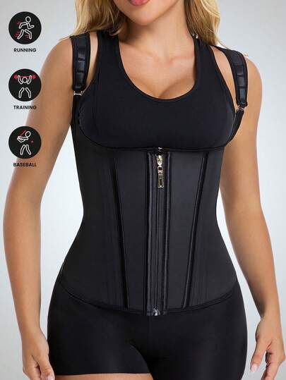 1 pieza Corsé entrenador de cintura de látex deportivo con cremallera, control de abdomen, prenda moldeadora transpirable, cinturón ajustable para dar forma al Body de la mujer