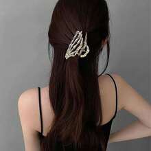 1 Piece Gothic Black Hair Clip Silver Tone Metal Claw Skeleton Skull Design Hair Accessories For Women Men Alternative Fashion Punk Grunge Style Cosplay Concert Rave Halloween Party Gift - 金色 - 查看 4