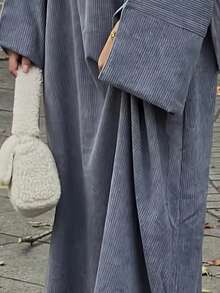 Women's Solid Color Long Sleeve Loose Casual Arabic Line Dress - Dark Grey - View 2