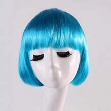 Polyester Christmas Party Wig, Short Straight Colorful Bobo Head, Realistic Pear Blossom Bangs Cosplay Wig For Women