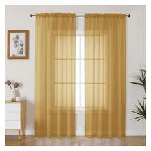 Gold Sheer Curtains 84 Inches Long 2 Panelsfor Living Room, Rod Pocket Voile Lightweight Bedroom Curtains, Light FilteringWindow Sheer Panels, Each 42" Wx84 L - 多色133 - 查看 1