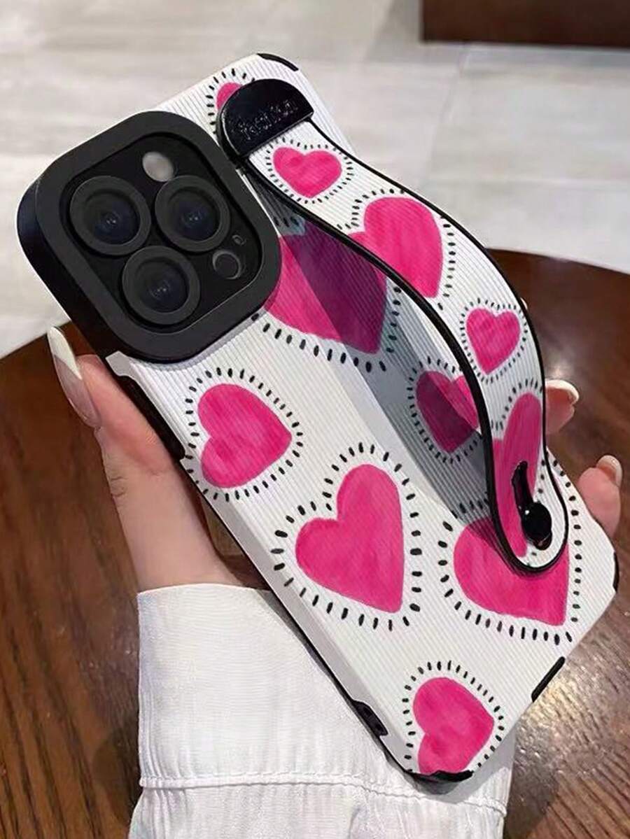 1pc Heart & Floral Pattern Painted Protective Phone Case, Shockproof Cover Compatible With Apple 11, 12, 13, 14, 12 Pro Max, 13 Pro Max, 15, 15 Pro, 15 Plus, 15 Pro Max, 16, 16 Pro, 16 Plus, 16 Pro Max, 17, 17 Pro, 17 Air, 17 Pro Max, Ideal Gift - Multicolor - View 1