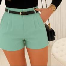 Women's Tailored Shorts With Belt And Side Zipper - Pastel Green - View 2