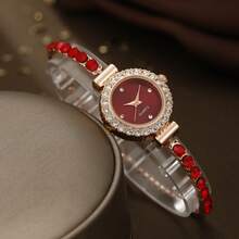 1 pieza Reloj de aleación + Set de 4 piezas de joyería de corona de oro rosa