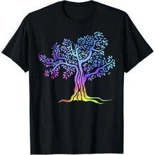 Colorful Beautiful Life Vintage Tree Gift Design Idea T-Shirt - Black - View 1