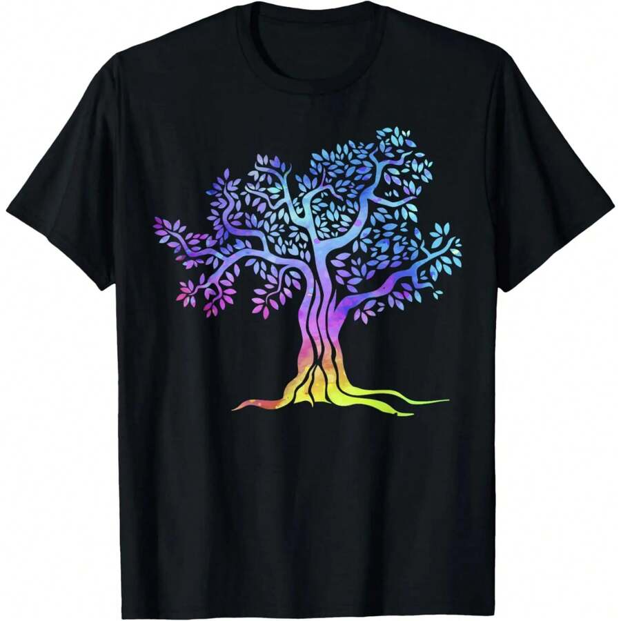 Colorful Beautiful Life Vintage Tree Gift Design Idea T-Shirt - Black - View 1