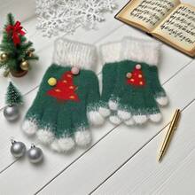 Guantes de punto de invierno navideños, lindos y prácticos compatibles con pantalla táctil, cálidos y acogedores para clima frío, regalo perfecto para las fiestas - Verde - Ver 5