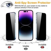 4PCS Anti Privacy Full Coverage Glare Scratch Resistant Tempered Glass Front Film Anti-Fingerprint Phone Screen Protectors Compatible With Phone 17 16 15 14 13 12 11 Pro Max XR X XS Max Plus Phone Protective Anti Spy Glass Compatible With Phone 17 Pro Max,Phone 16 Pro Max - Black-4PCS - View 3