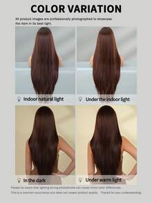 7JHH WIGS Perruque droite extra longue de couleur marron moka avec frange, perruque longue naturelle à couches de haute qualité en fibre synthétique douce pour cheveux droits. Convient pour un usage quotidien et scolaire pour les femmes. 34 pouces - Tabac - Voir 8