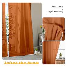 Burnt Orange Valances For Windows, Small Light Filtering Rod Pocket Cafe Valance Curtains, Soft Fall Sheer Curtain For BathroomBasement, 42Wx14L Inch, 2 - Multicolor 157 - View 4