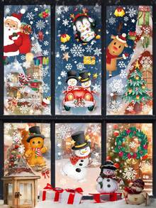 1pc Extra Large Christmas Window Decal, Christmas Bell & Snowflake Stickers, Winter Themed Glass Decor For Christmas, Bars, Cafes, Entertainment Venues, Wall Decor,Christmas - Multicolor - View 13