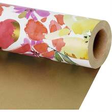 Reversible Floral Wrapping Paper Roll - 17 Inches X 33 Feet (47 Sq. Ft. Ttl.) Pink Watercolor Roses Design Flower Gift Wrap For Wedding, Bridal Shower, Mother's Day - Watercolor Abstract Poppy - View 1