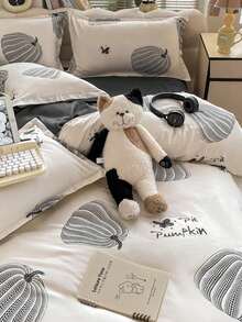 1 pieza Nueva funda nórdica suave, transpirable y amigable con la piel con estampado de calabaza en blanco y negro, que absorbe la humedad, es suave, duradera, resistente a la decoloración, antibacteriana y adecuada para el uso en todas las estaciones en el dormitorio, la habitación de invitados o la residencia estudiantil