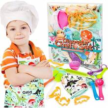 Juego de Cocina y Horneado para Niños, Traje de Chef Dinosaurio, con Delantales para niños, Gorro de Cocinero, Guantes, Regalo de cumpleaños y Navidad, Regalo para Navidad y Cumpleaños(25 PCS) - Rosa - Ver 2