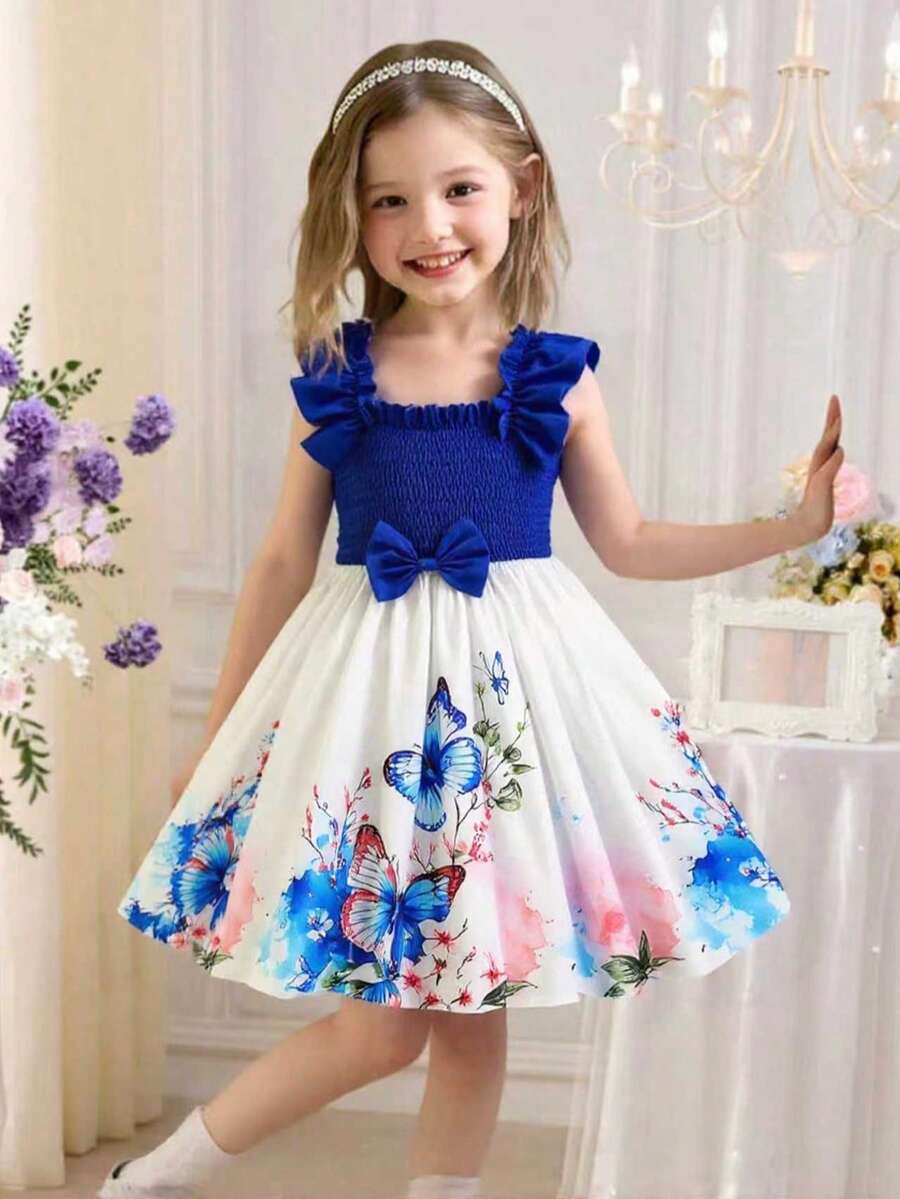 Young Girl Fashion Casual Off Shoulder Ruffle Hem A-Line Slip Dress, Suitable For Daily Wear, Home, Outdoor, Summer