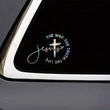 1 Piece Jesus Road Christian Car Sticker - Cross Design With "Road, Truth, Life" Scripture - 5.9inch Disposable Vinyl Sticker - Fade-Resistant, Self-Adhesive, Multiple Colors Available - Mother's Day Gift, Car Exterior Decoration, Religious Quote Decoration | Calligraphy, Christmas Decoration