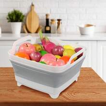 Dishpan For Washing Dishes 2.4Gal/9L Wash Basin With Draining Plug Carry Handles Collapsible Bucket For Cleaning Portable Sink Foldable Plastic Tub - Xám - Xem 7