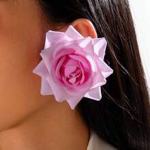 Cross-Border Fresh Sunflower Rose Large Flower Earrings For Photos Vacation Sweet Colorful Flower Earrings - 29625-耳-黃-1 - 查看 4